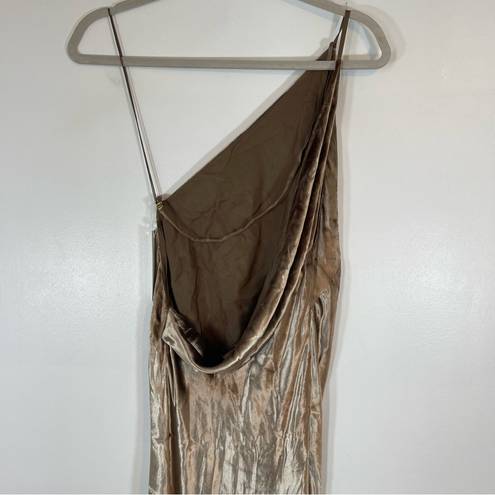 Michelle Mason NWT  Silk Maxi Dress With Back Cowl Velvet Neutral Tan Size 0