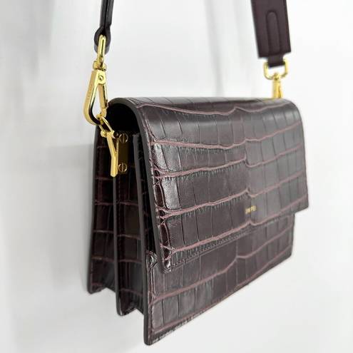 JW Pei  Mini Flap Crossbody Bag Brown Croc Embossed