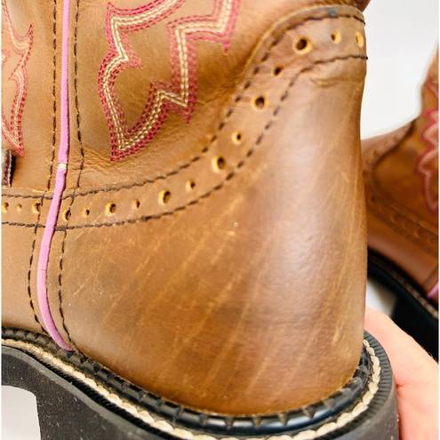 Justin Boots JUSTIN GYPSY Gemma Brown Leather Pink Embroidery Western Boots L9903 size 7B