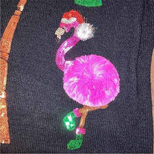 It’s Our Time Ugly Christmas Sweater  Acrylic 3D Flamingo Unique Pom Pom Size Med