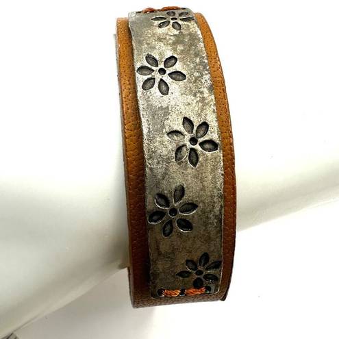 American Eagle  silver tone  and brown leather bracelet