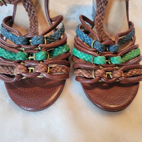 Frye  Colette Braided T-Strap Leather Sandal Wedge Size 9