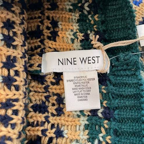 Nine West  Fair Isle Green Shimmery Infinity Knit Scarf New