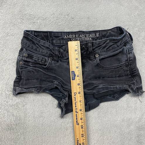 American Eagle  Shorts Womens 0 Black Booty Jean Cut Off Shortie Ripped Super Low