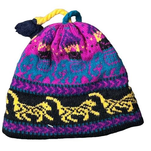 The Mountain Vintage Ladies & Ewe Wool Knit Winter Beanie Hat Tassel Animal Pattern