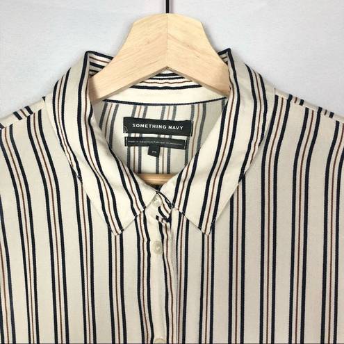 Something Navy  Vertical Stripe Satin Boyfriend Button Down M