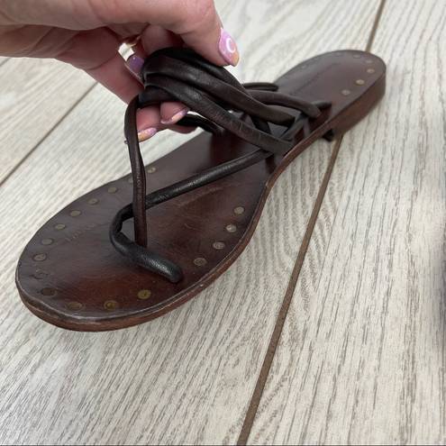 Krass&co Vintage Foundry . Zaria Strappy Leather Thong Sandals 9 Brown $150