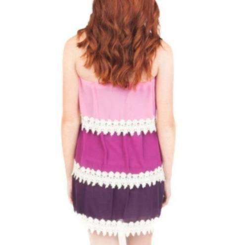 Amethyst Miin  Ombré Tiered Crochet Lace Chiffon Strapless Dress S