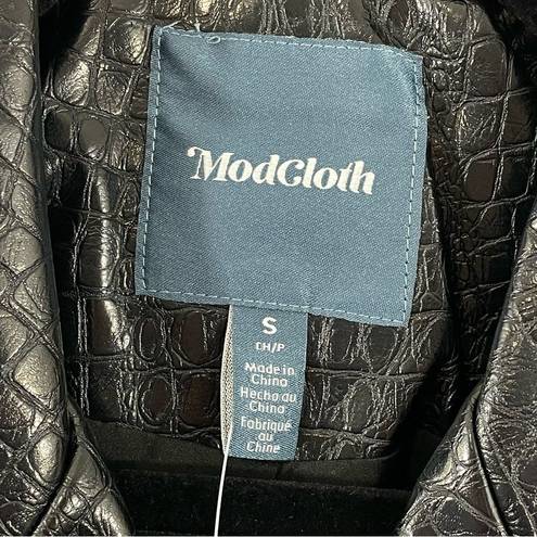 Modcloth NWT  Crocodile Rock Black Faux Leather Moto Jacket Size SMALL