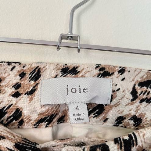 Joie  Linen Carden Cappuccino Leopard Print Tie Waist High Rise Shorts