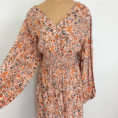 Old Navy Waist-Defined Puff-Sleeve Floral Smocked Midi Dress