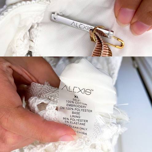 Alexis Dress Shaya Knit Crochet Midi Halter Fringe Tassel White XL NWT