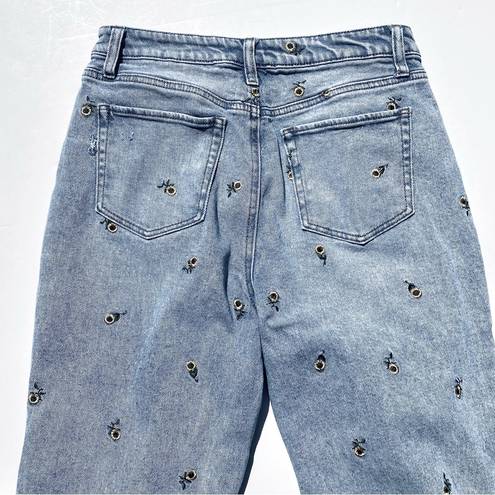 Daisy TINSEL Women’s High Rise Tapered Distressed  Embroidered Jeans size 28