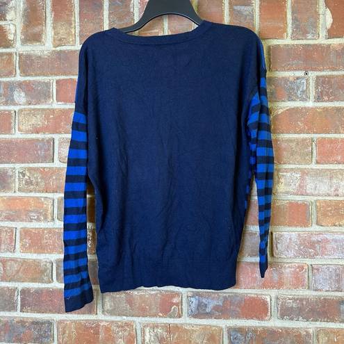 DKNY  Women's Blue/Navy Striped Crew Neck Pullover Sweater - Size appx M/L P