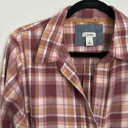 L.L.Bean Women’s  Plaid Long Sleeve Button Up Shirt Red Yellow L super soft