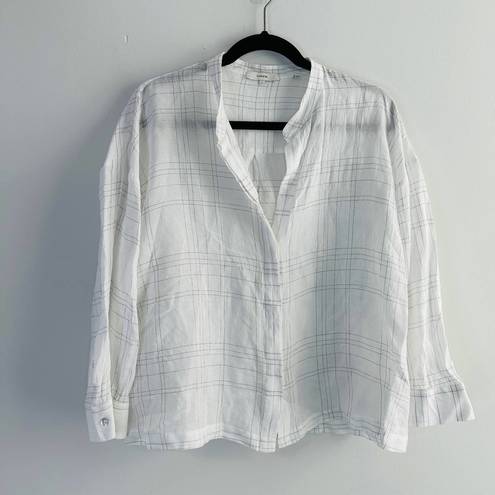 Vince  Plaid Button-Up Blouse In Optic White