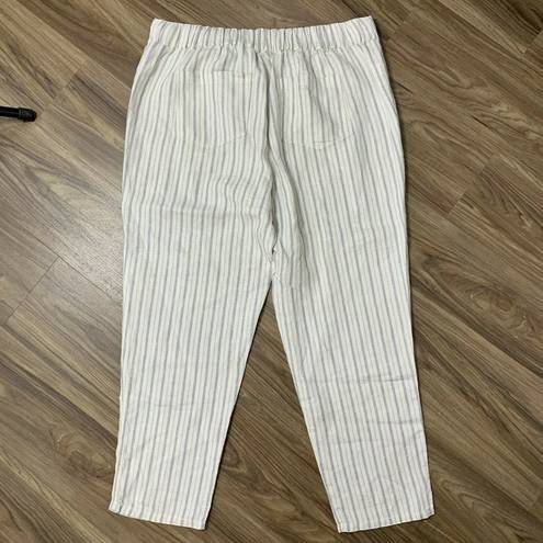 Lou & grey  Women’s Size L 100% Linen Striped Ankle Cropped High Rise Pants N204