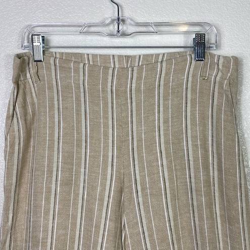 J.Jill  Tan Striped Linen Blend Split Hem Wide Leg Pants