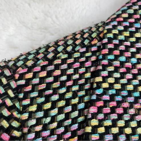 Doncaster  Neon Rainbow Silk Tweed Open Front Crop Blazer Jacket Black Multi 6