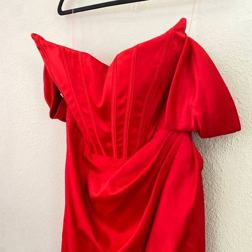 House Of CB  Loretta Red Corset Bustier Satin Draped Off Shoulder Dress NWOT XL