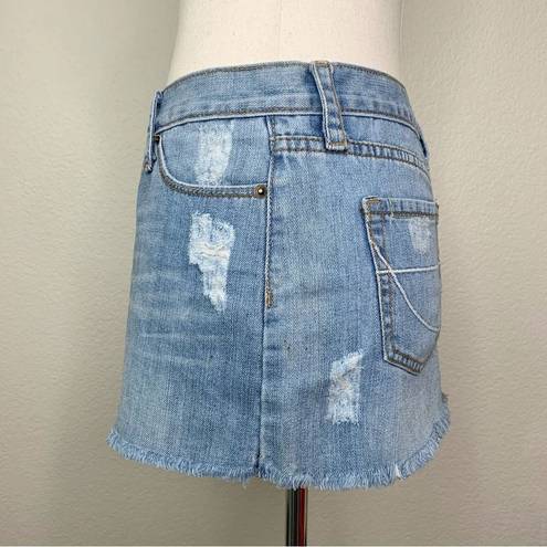 Urban Behavior Vintage Distressed Frayed-Hem Blue Denim Mini Skirt