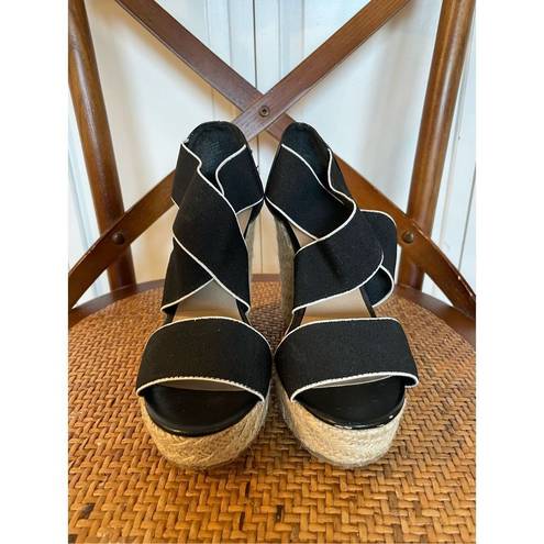 Candie's  black and white strap wedge espadrilles size 6