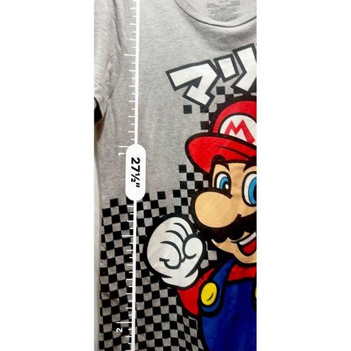 Nintendo Junior Women's Gray Super Mario Checkered  T-Shirt 2XL