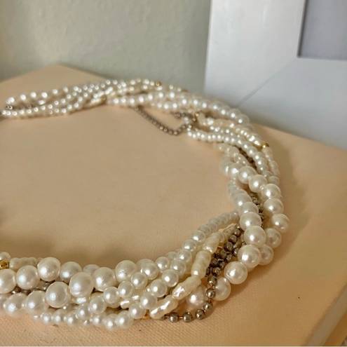 American Vintage Vintage “Hettienne” Mixed Pearls Multi Strand Necklace 18” Freshwater Gold Silver