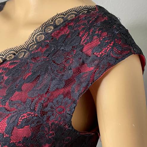 Chelsea & Violet Black Lace Over Red Short Sleeve High Low Dress Size Small