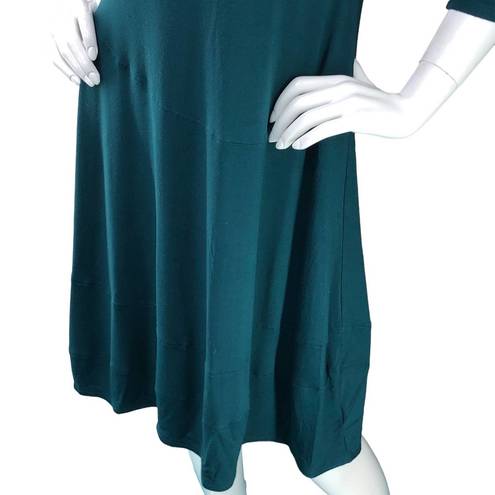 Eileen Fisher  Size XS Fit and Flare Dress Teal Jersey Knit Stretch 3/4 Sleeve