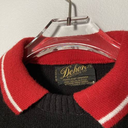 Krass&co Vtg‎ Dehen Knitting  Cheerleader Sweater Collared Black Red White Stripe Jen