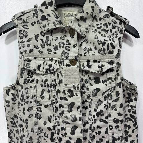 Dolled Up  Gray and Black Animal Print Denim Vest Size Small