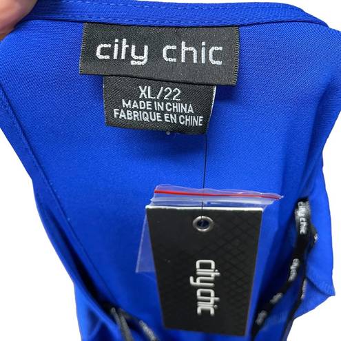 City Chic  Knot Front Fit & Flare Dress In Electric Blue Size XL / Plus Size 22