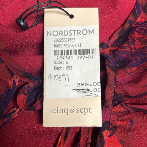 Cinq à Sept 5a7 Cinq A Sept Womens 6 Mini Tent Dress Black Red Floral Ruffles Keyhole NWT