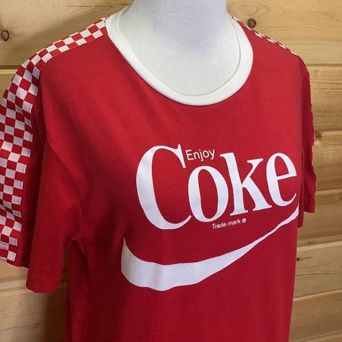Coca-Cola  Enjoy Coke Red Unisex Checkered Sleeves T-Shirt Small