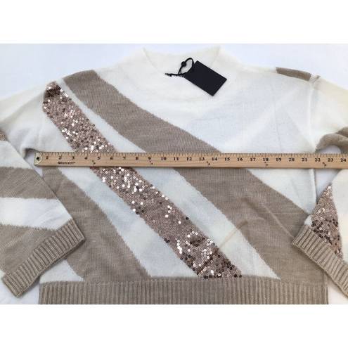 DKNY  Womens Size Medium Ivory Beige Sequin Stripe Pullover Long Sleeve Sweater