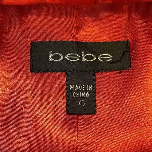 Bebe  RED SATIN DOUBLE BREASTED PEPLUM PEACOAT WOMEN SIZE XS 3/4 SLEEVES POCKETS