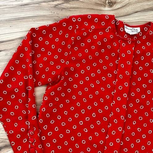 Oscar de la Renta  | Vintage Red White Ring Dot Blouse Hidden Button | Size 8