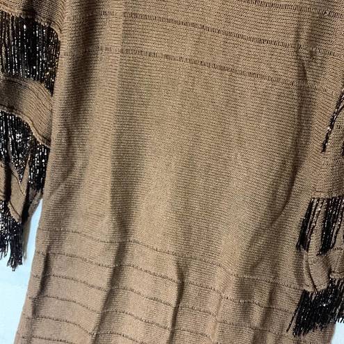 St. John St Claire vintage women’s 8 medium knit brown dress beaded fringe puff 