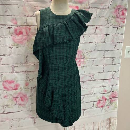 Chelsea28  green black plaid ruffled sheath dress size 8