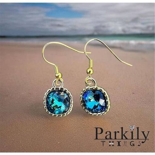 Bermuda Earrings made with  Blue Swarovski crystal and gold earwires handcrafted