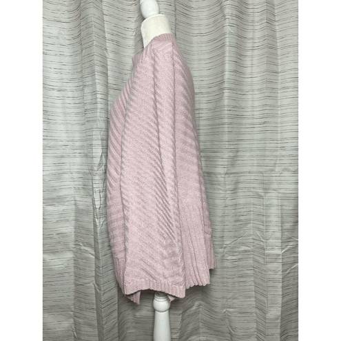 Charter Club 🌸  Asymmetrical Mock Neck Pastel Pink Ribbed Stripe Knit Sweater