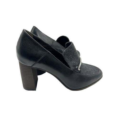 DKNY  Black Grey Leather wool Fabric Slip On Pumps Heels Shoes Women's Size 7.5