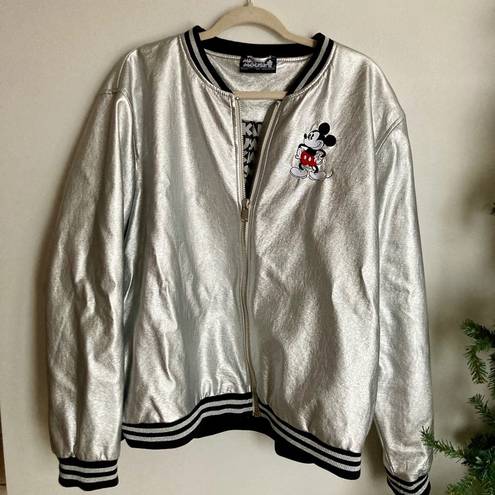 Disney  | Mickey Mouse Metallic Faux Leather Bomber Jacket | Size XXL