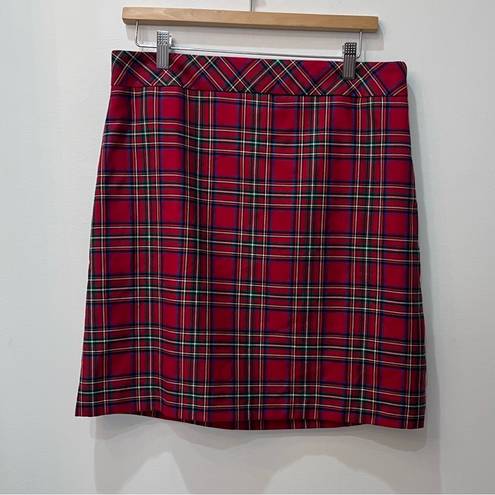 Talbots  Red Tartan Plaid Rayon Skirt Classic Career Lined Holiday sz 10 P