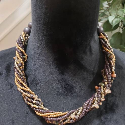 Coldwater Creek  Women's Gold & Brown Multilayer Round Twisted Beaded Necklace