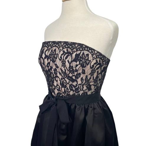 Shoshanna  Lace Satin Fit & Flare Mini Dress Strapless Black Ivory Womens 10