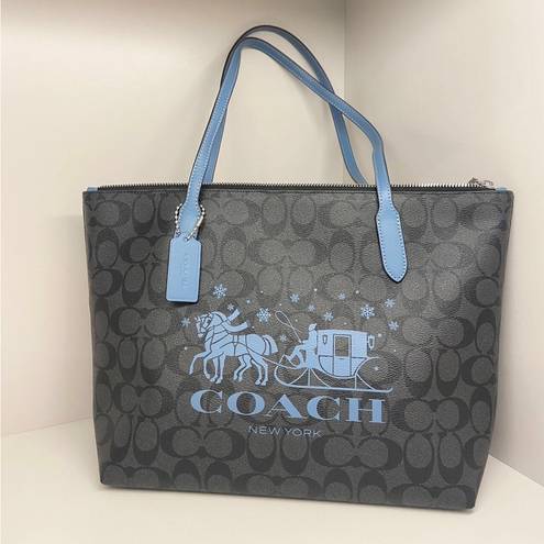 Coach  Zip Top Tote In Signature Canvas With Horse And Sleigh #CN 626