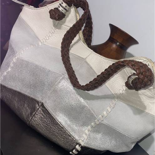 The Sak  suede and metallic leather tote purse with braided leather straps