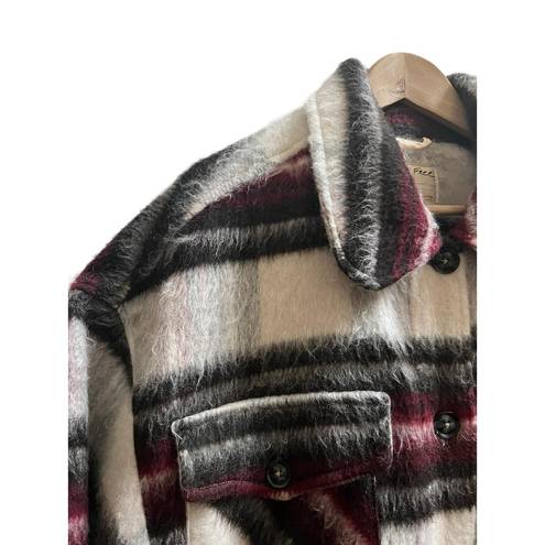 We The Free Free People  Vienna Fuzzy Wool Blend Plaid Shirt Jacket Size Medium